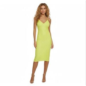 Siena Citron Neon Sequin Bodycon Dress 6 NWT Yellow Green Sparkly Knee Length